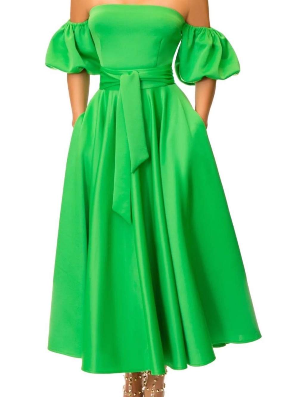 FKSP "Whitney" Green-Off Shoulder Dress